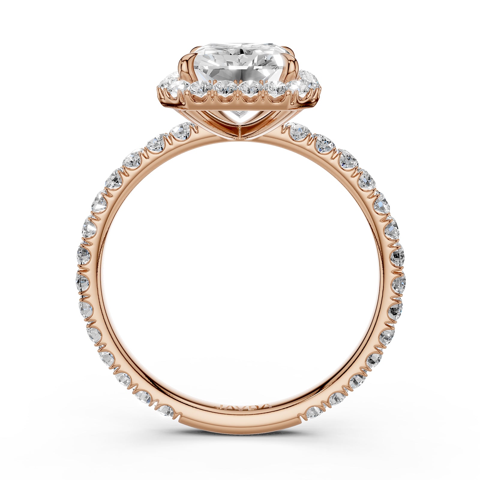 French Pave Set Halo Lab Grown Diamond Engagement Ring 2.59 Ctw.