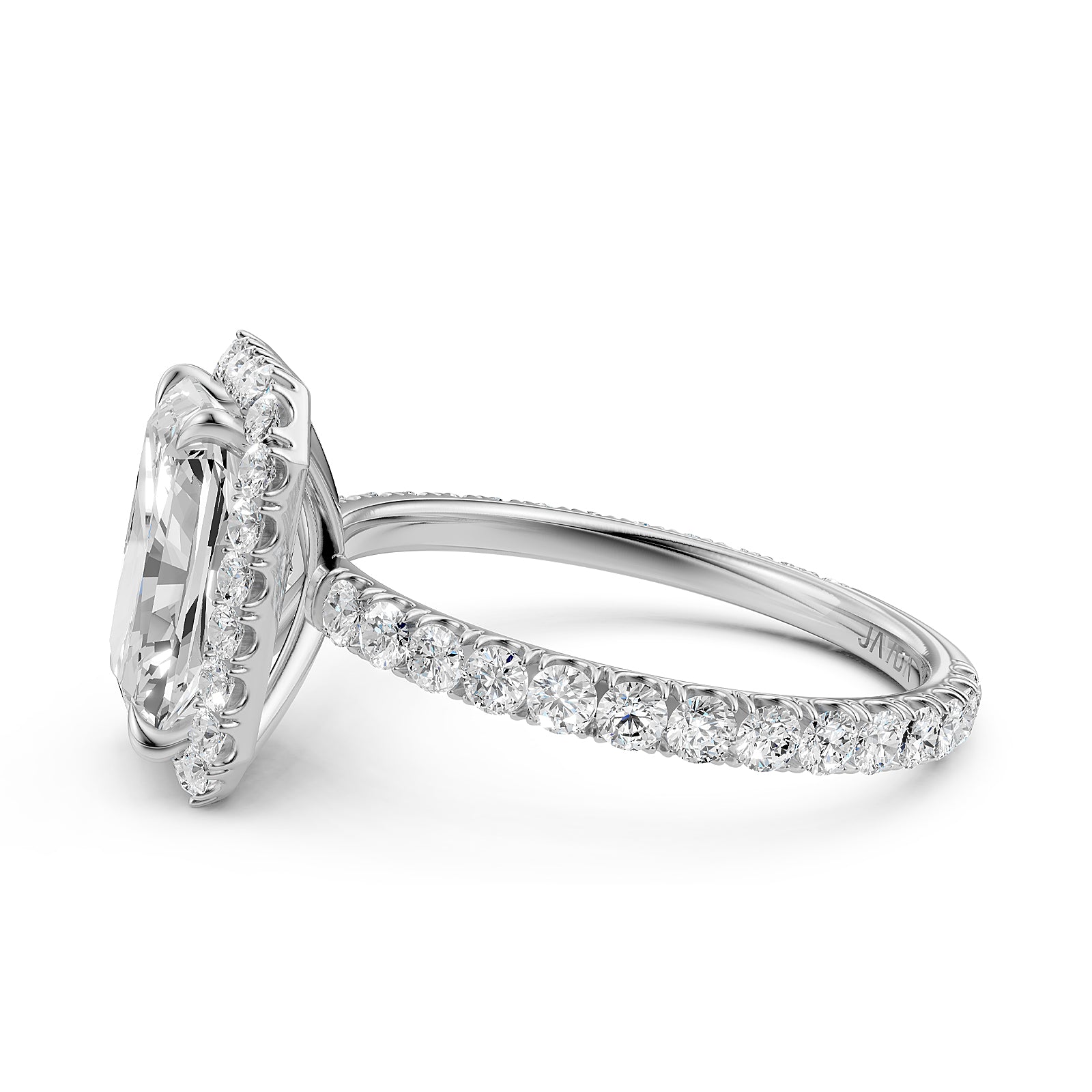 French Pave Set Halo Lab Grown Diamond Engagement Ring 2.59 Ctw.