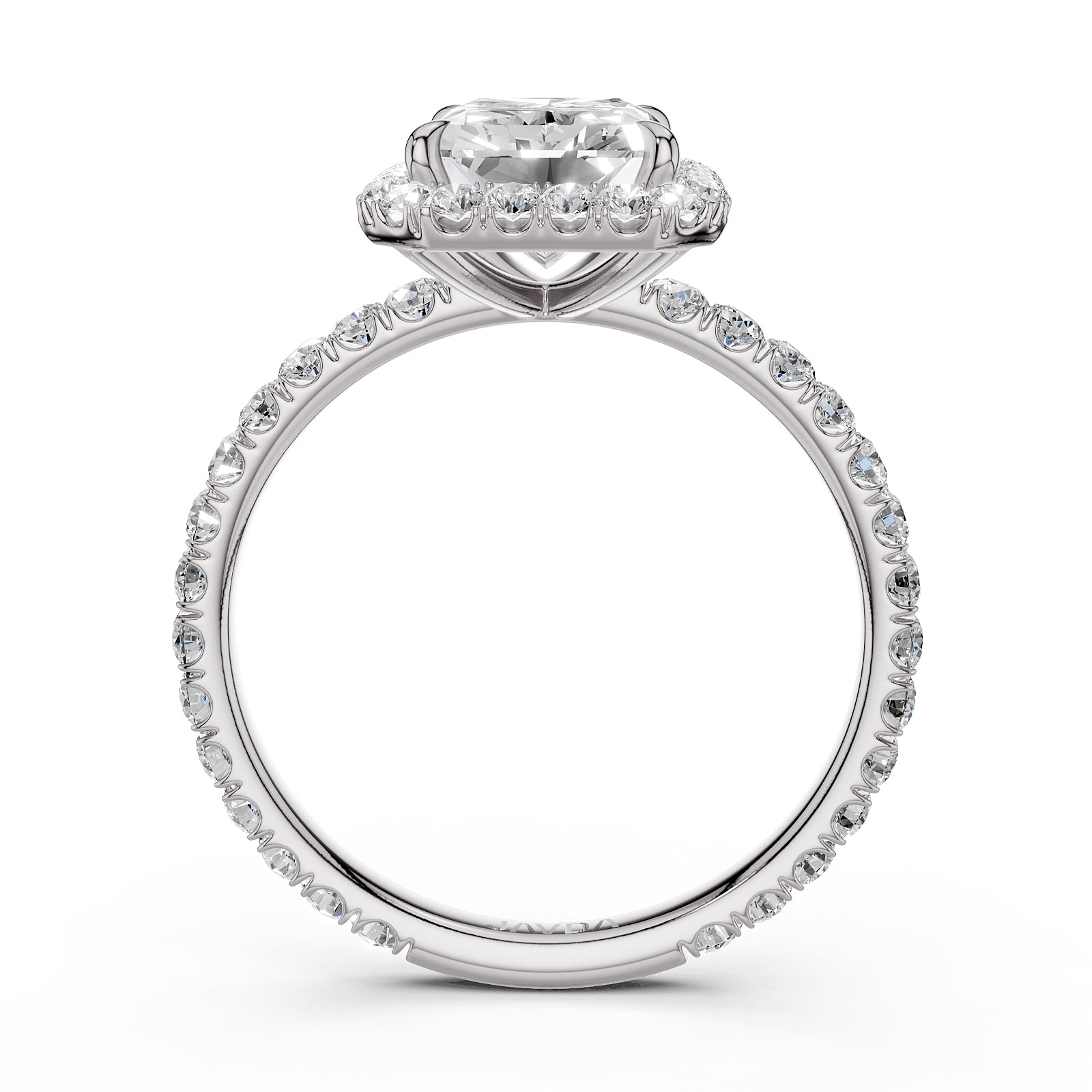 French U Cut Pave Set Radiant Halo Lab Grown Diamond Engagement Ring