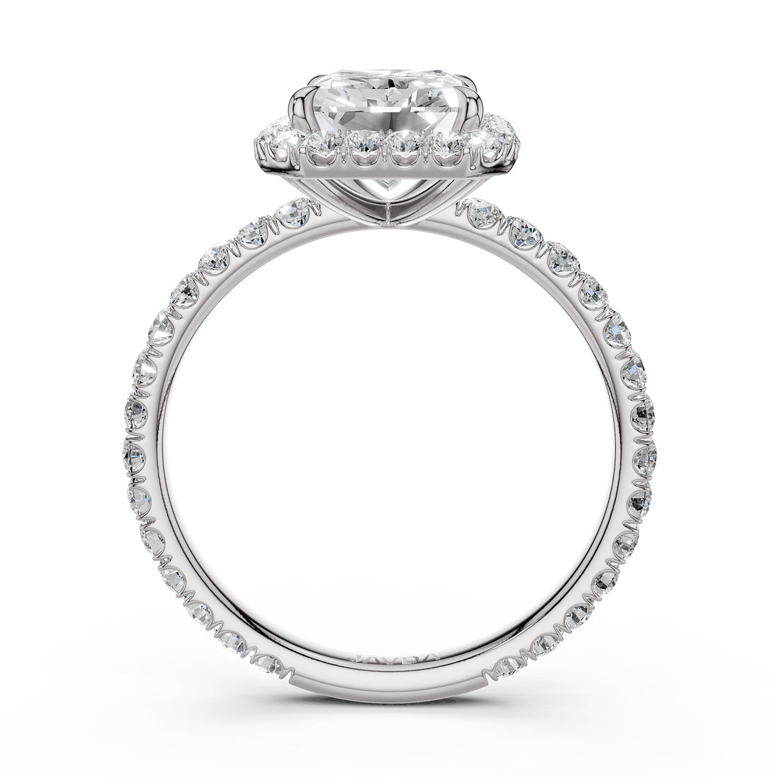 French U Cut Pave Set Radiant Halo Lab Grown Diamond Engagement Ring