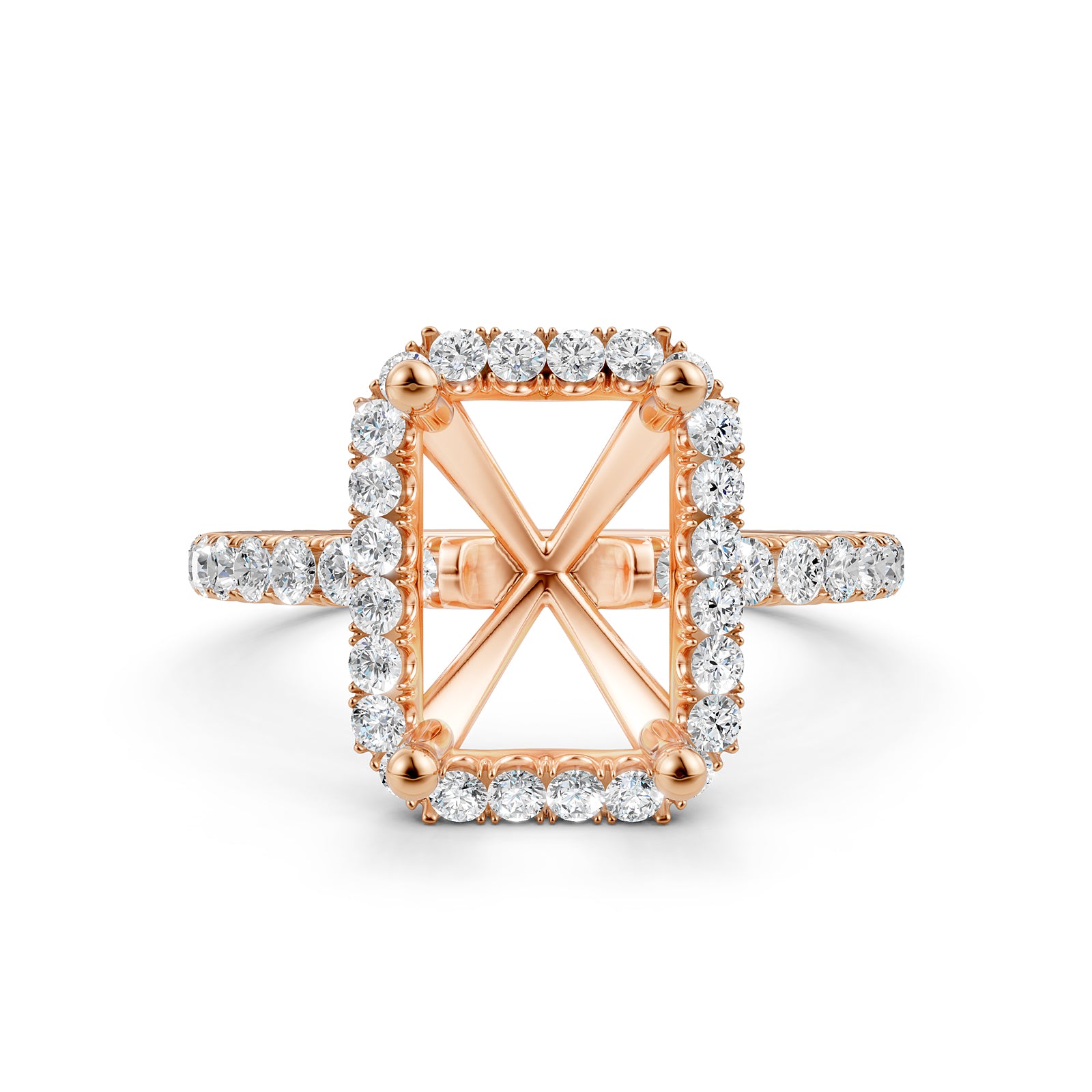 French Pave Set Halo Semi Mount Lab Grown Diamond Engagement Ring 0.59Ct.