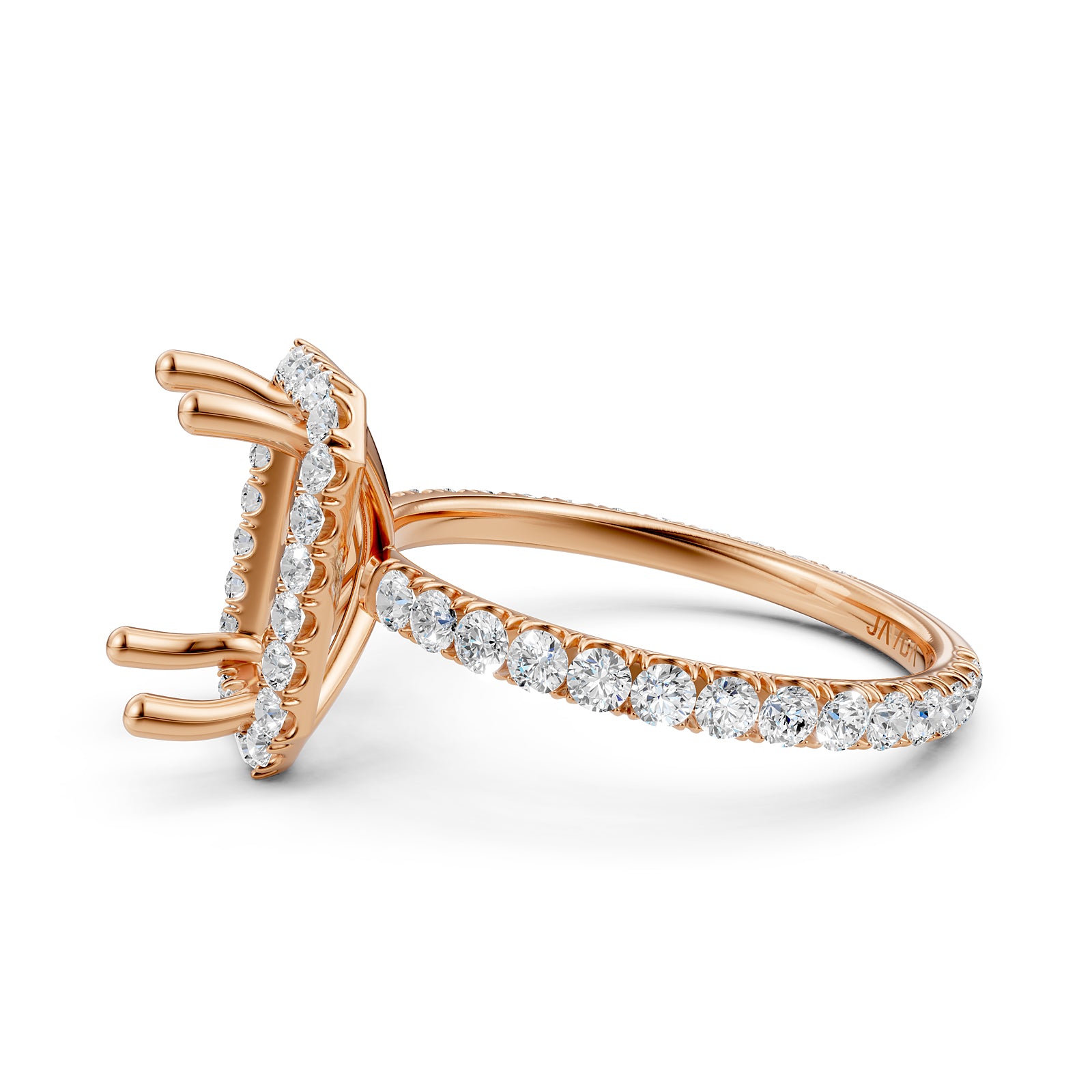 French Pave Set Halo Semi Mount Lab Grown Diamond Engagement Ring 0.59Ct.