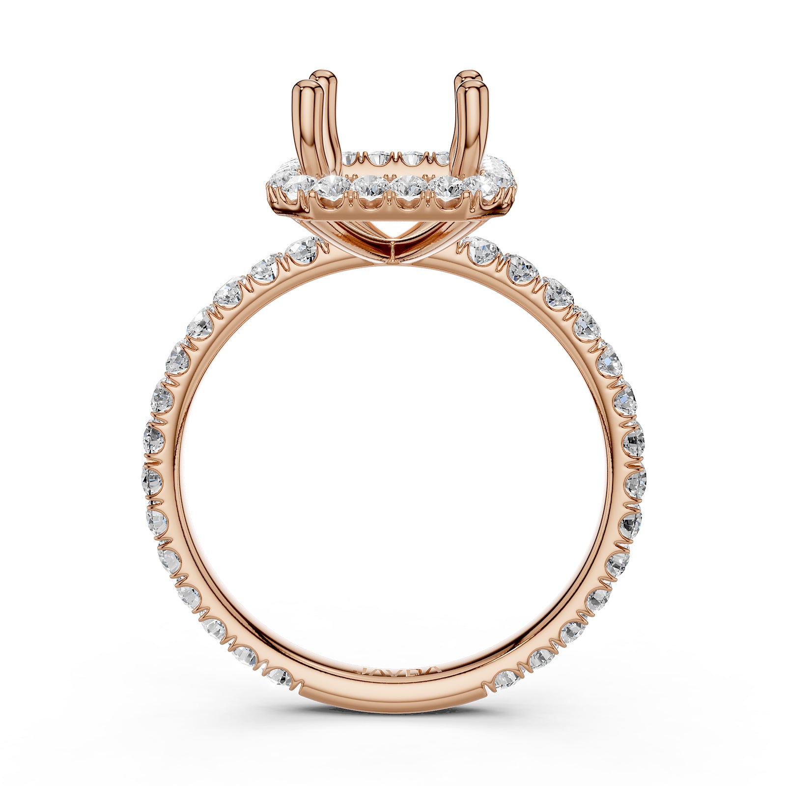 French Pave Set Halo Semi Mount Lab Grown Diamond Engagement Ring 0.59Ct.