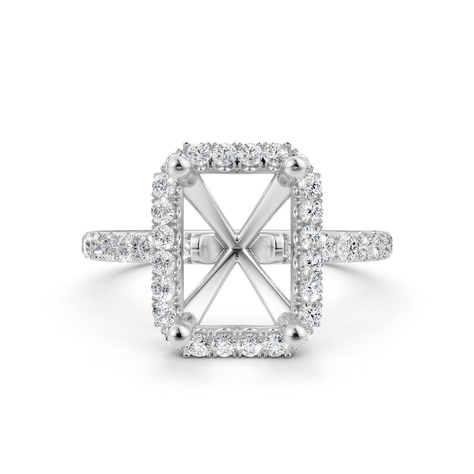 French Pave Set Halo Semi Mount Lab Grown Diamond Engagement Ring 0.59Ct.