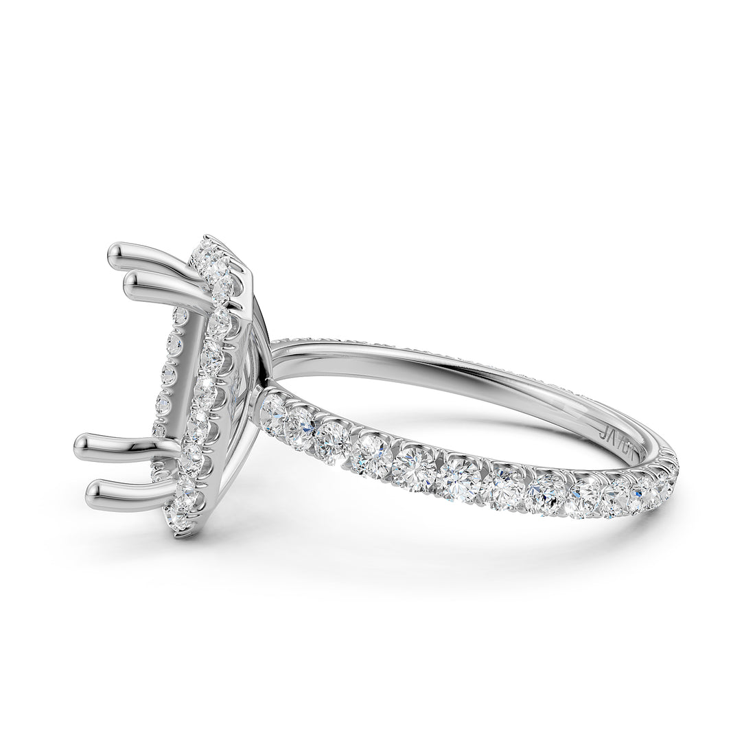 French Pave Set Halo Semi Mount Lab Grown Diamond Engagement Ring 0.59Ct.