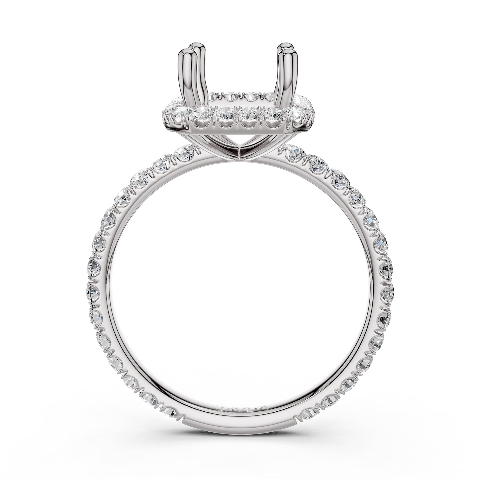 French Pave Set Halo Semi Mount Lab Grown Diamond Engagement Ring 0.59Ct.