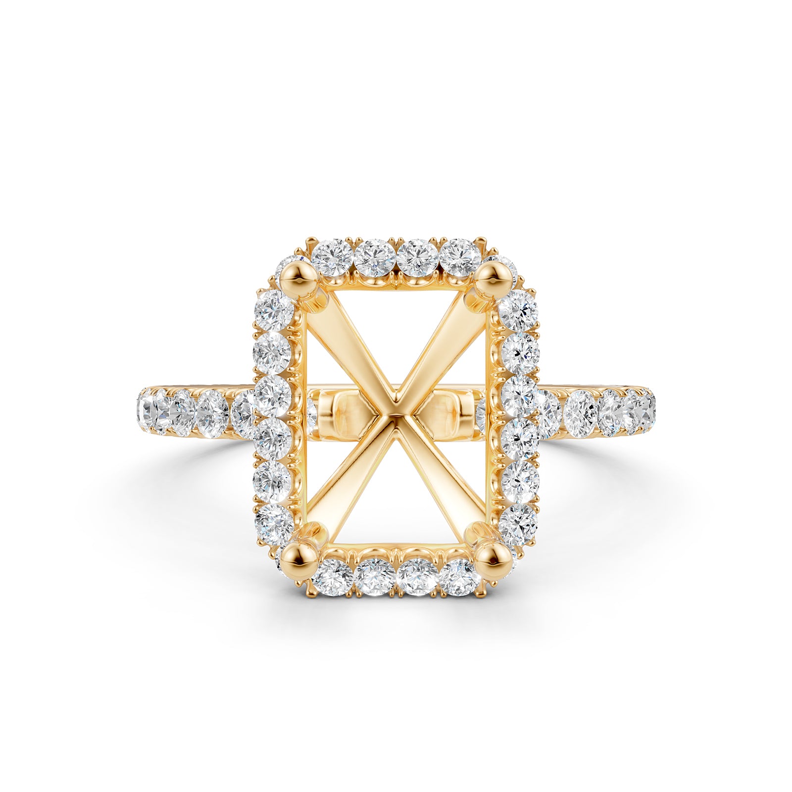 French Pave Set Halo Semi Mount Lab Grown Diamond Engagement Ring 0.59Ct.