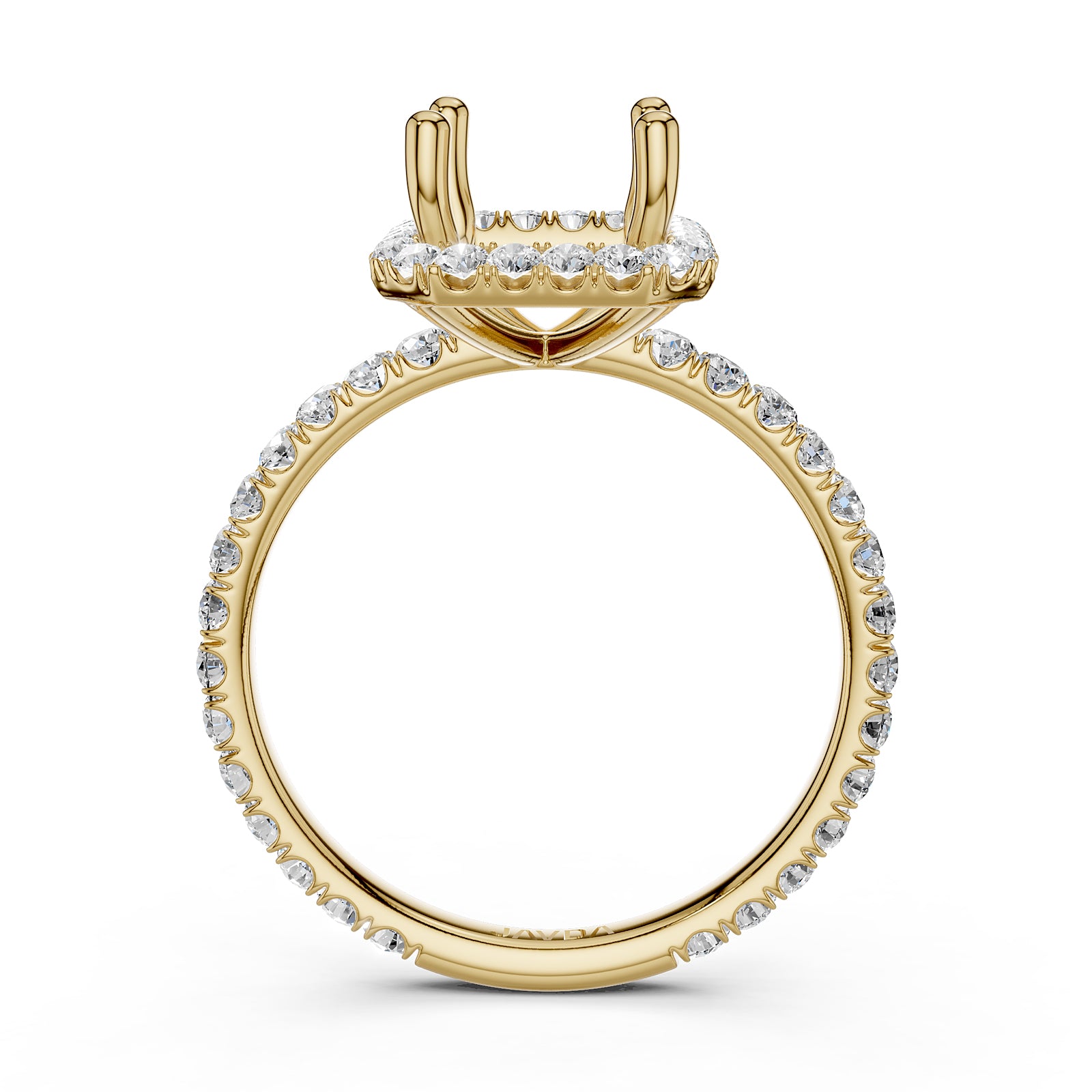 French Pave Set Halo Semi Mount Lab Grown Diamond Engagement Ring 0.59Ct.