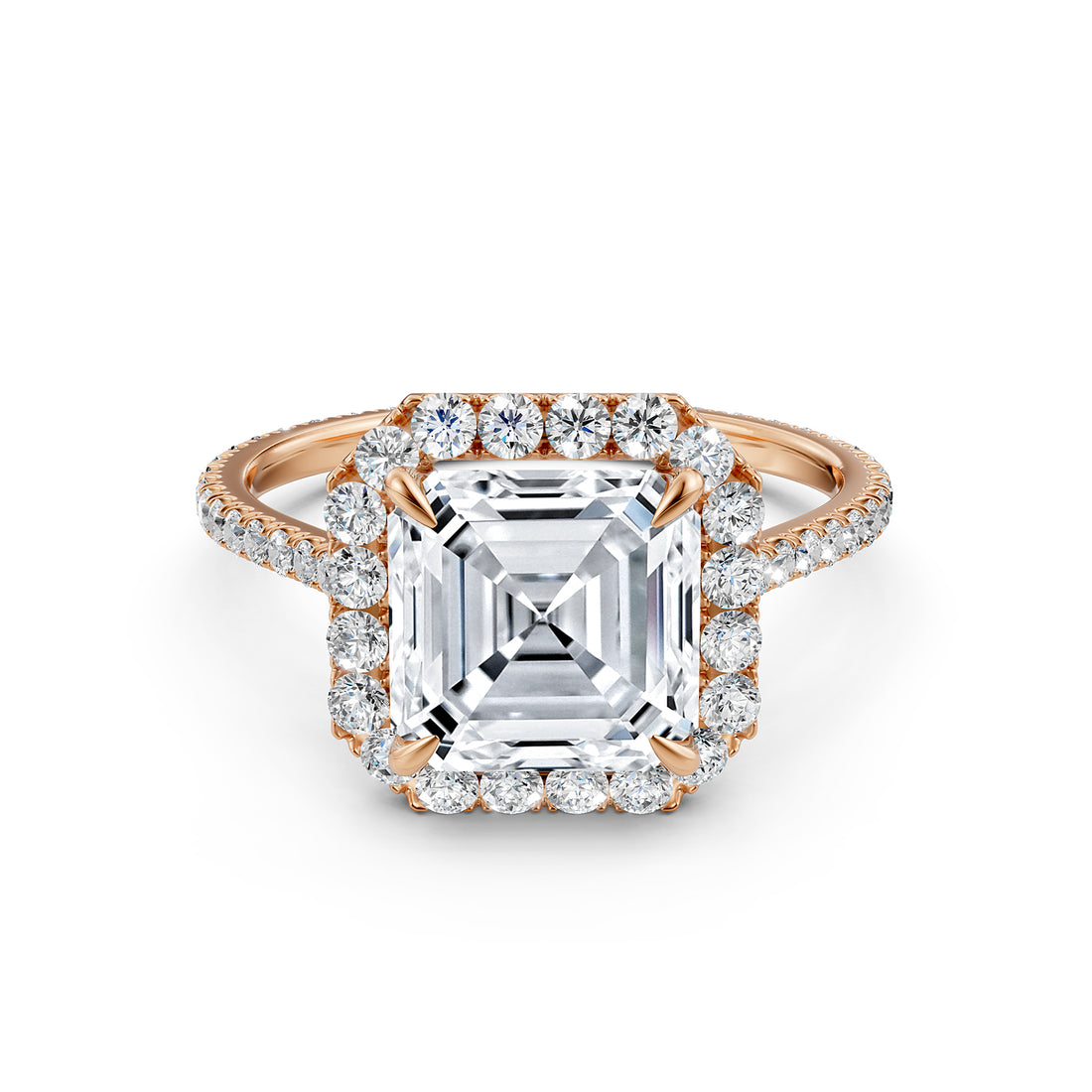 French U Pave Set Halo Lab Grown Diamond Asscher Engagement Ring