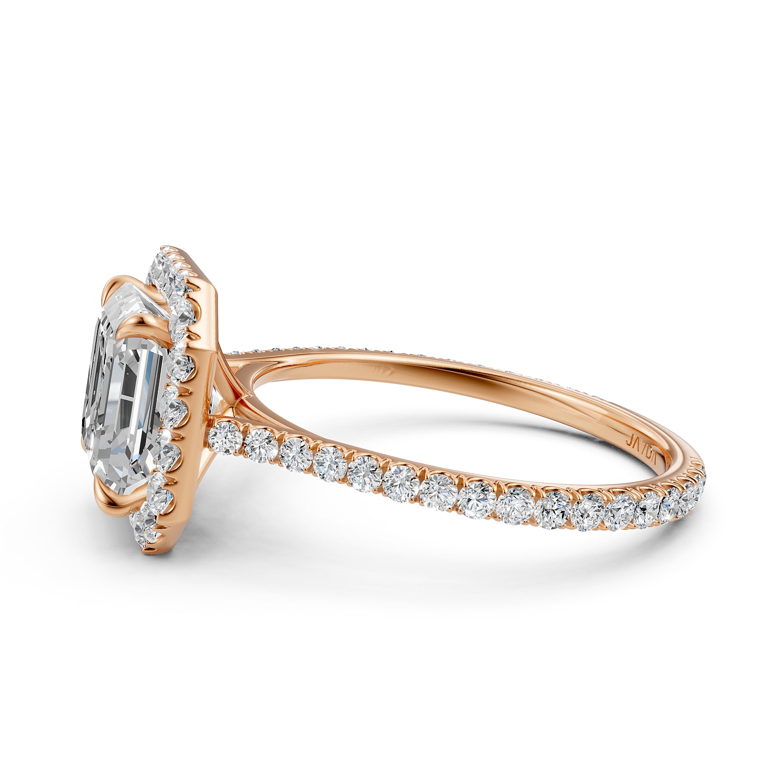 French U Pave Set Halo Lab Grown Diamond Asscher Engagement Ring