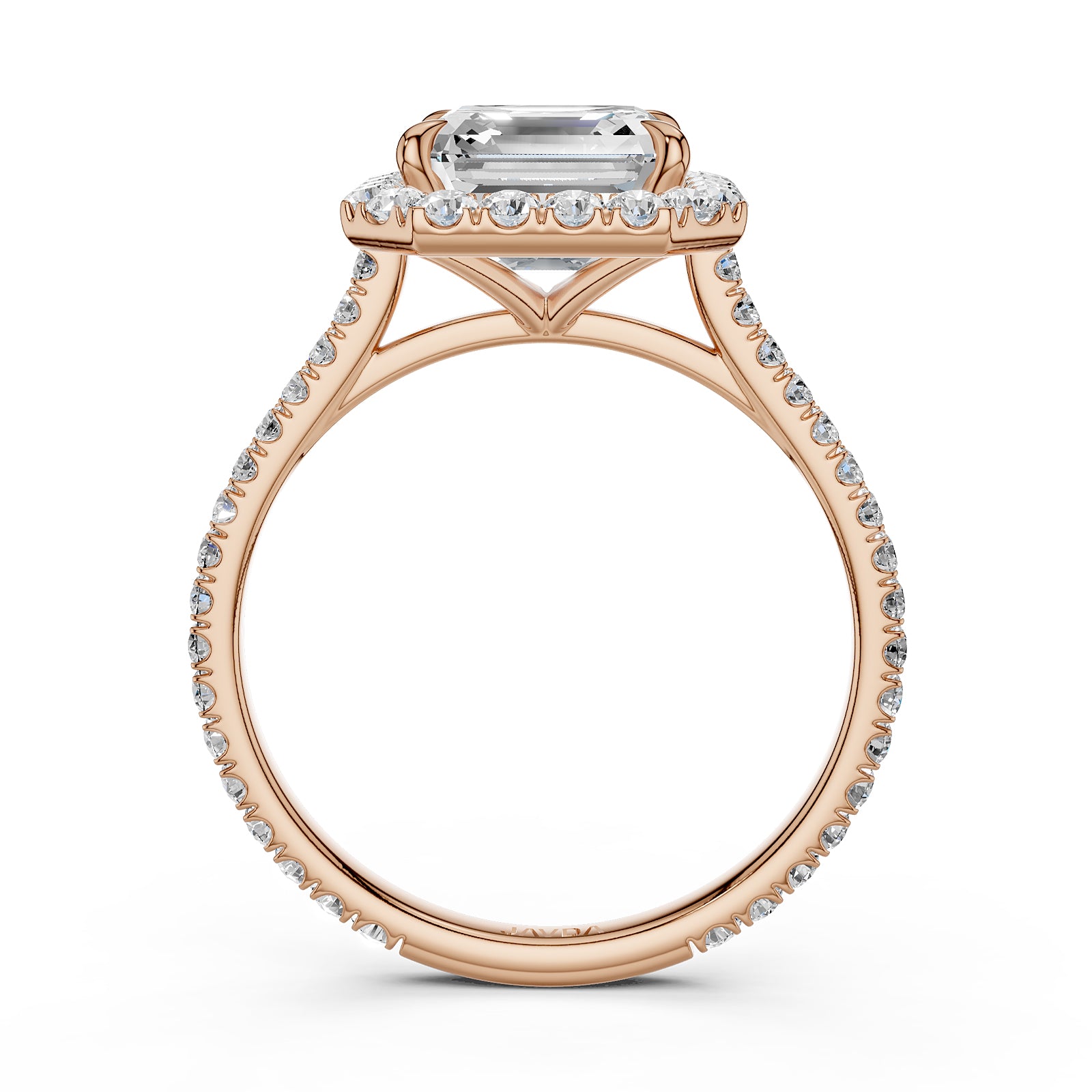 French U Pave Set Halo Lab Grown Diamond Asscher Engagement Ring