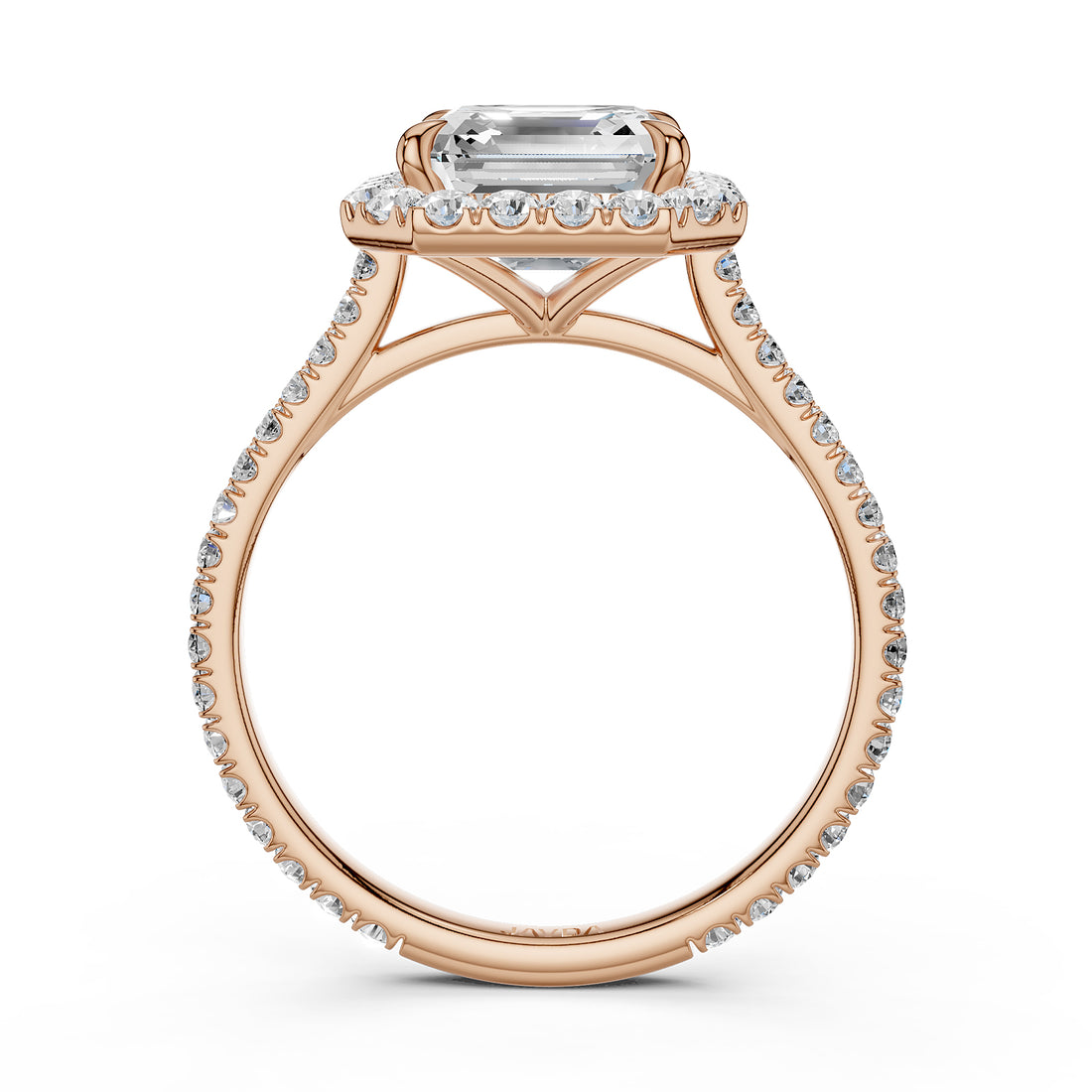 French U Pave Set Halo Lab Grown Diamond Asscher Engagement Ring