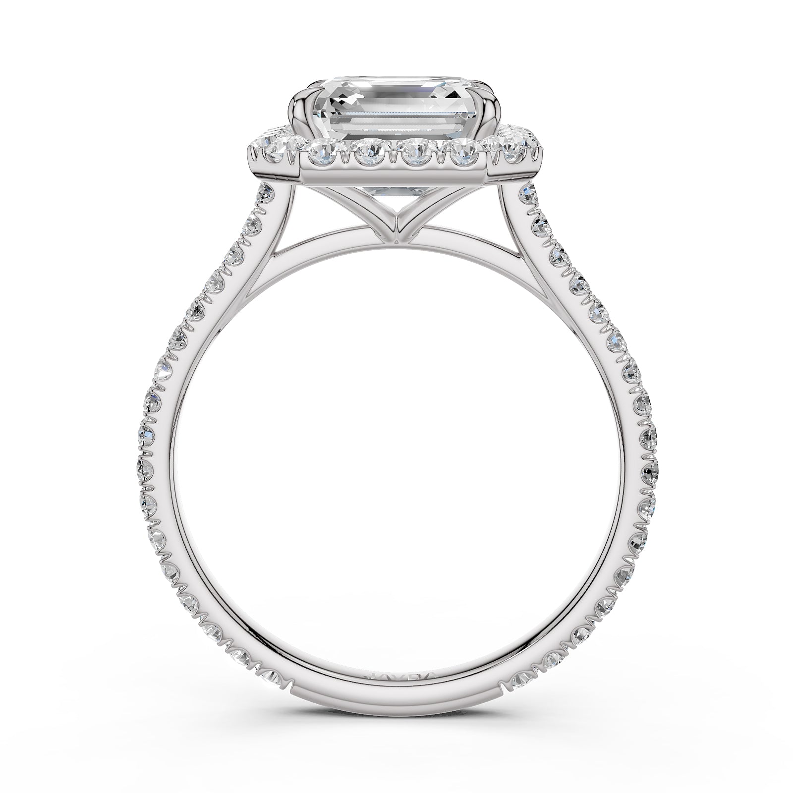 French U Pave Set Halo Lab Grown Diamond Asscher Engagement Ring
