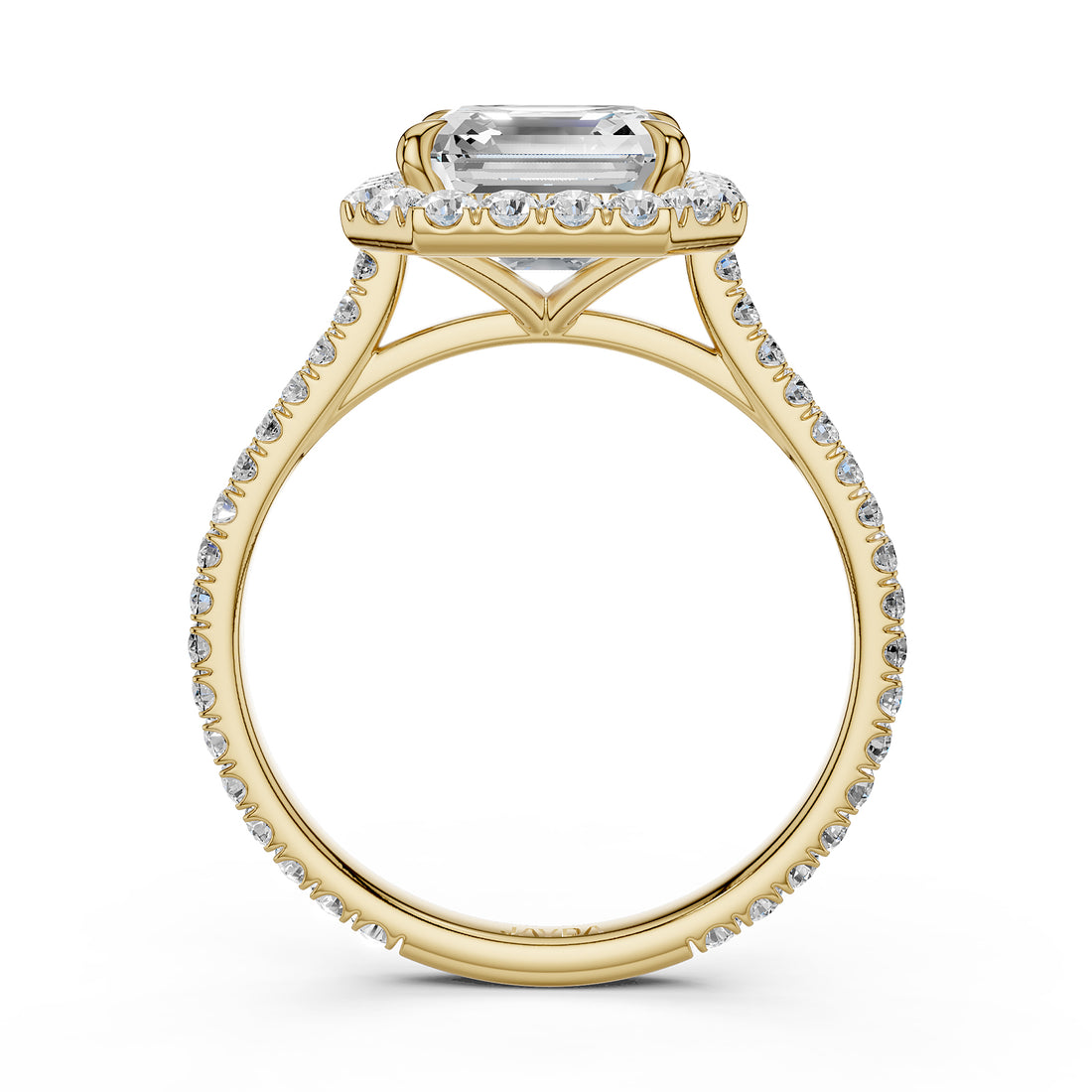 French U Pave Set Halo Lab Grown Diamond Asscher Engagement Ring