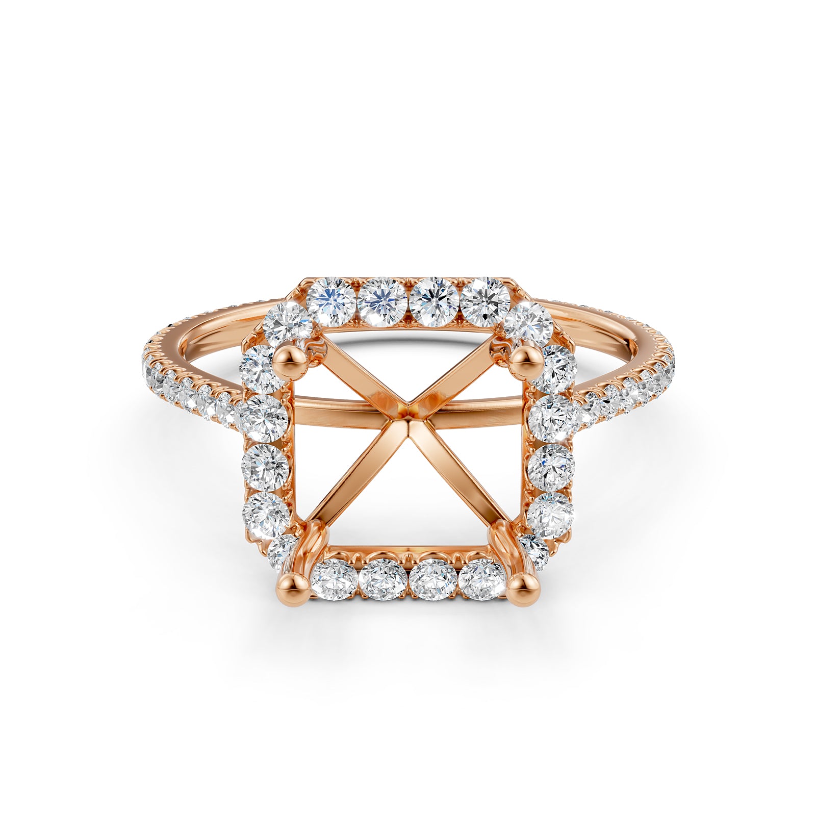 French U Pave Set Halo Semi Mount Lab Grown Diamond Engagement Ring 0.54 Ct.