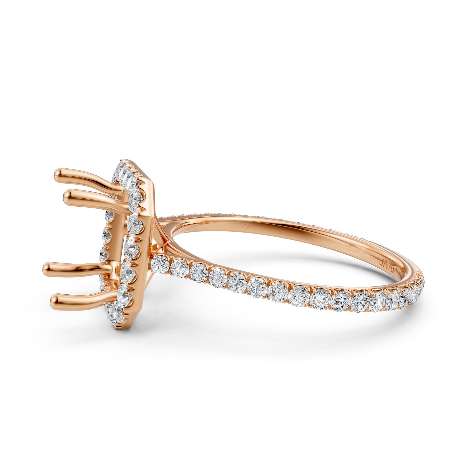 French U Pave Set Halo Semi Mount Lab Grown Diamond Engagement Ring 0.54 Ct.