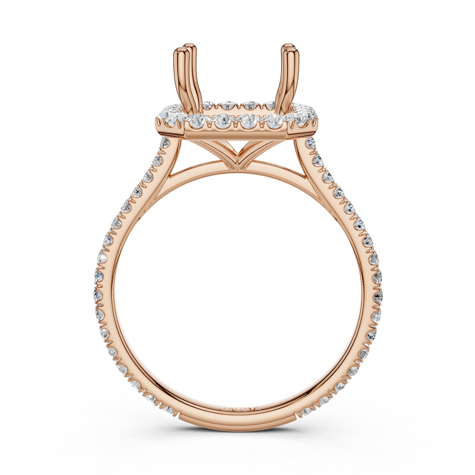 French U Pave Set Halo Semi Mount Lab Grown Diamond Engagement Ring 0.54 Ct.