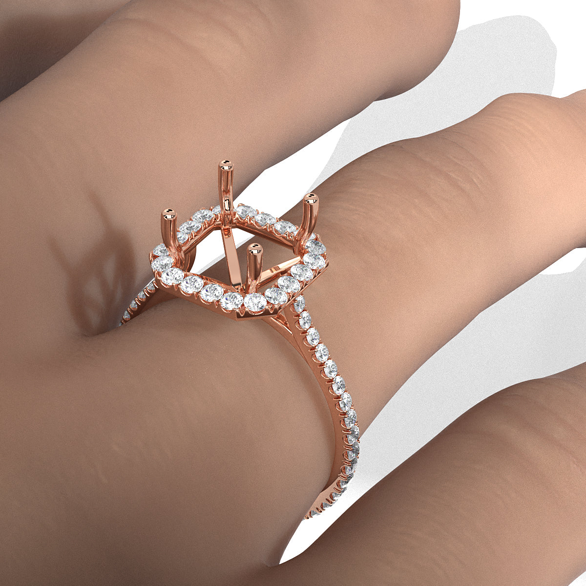 French U Pave Set Halo Semi Mount Lab Grown Diamond Engagement Ring 0.54 Ct.