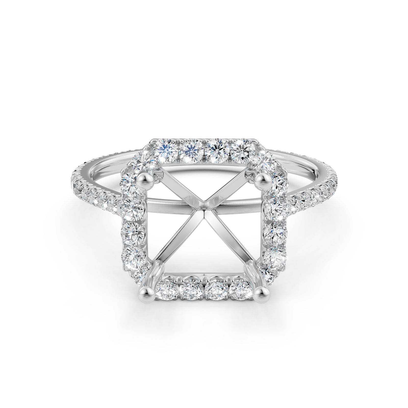 French U Pave Set Halo Semi Mount Lab Grown Diamond Engagement Ring 0.54 Ct.