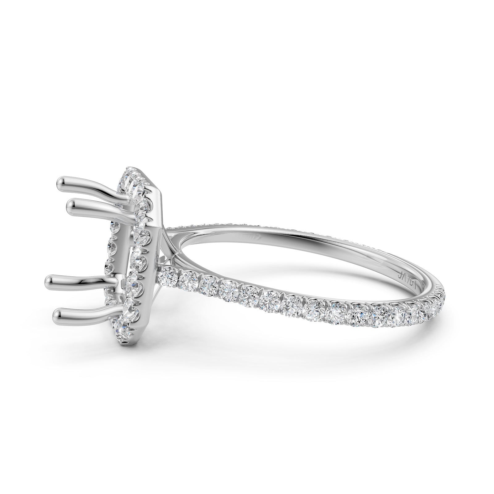 French U Pave Set Halo Semi Mount Lab Grown Diamond Engagement Ring 0.54 Ct.