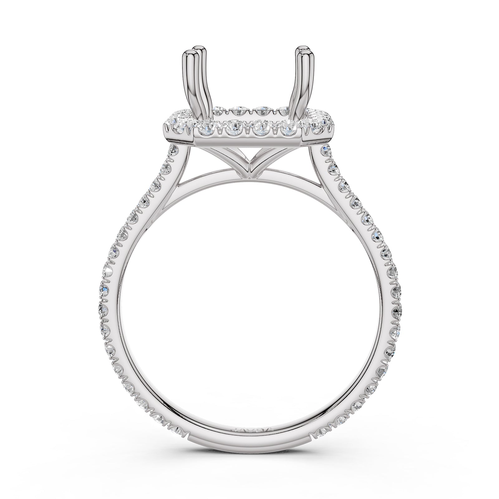 French U Pave Set Halo Semi Mount Lab Grown Diamond Engagement Ring 0.54 Ct.