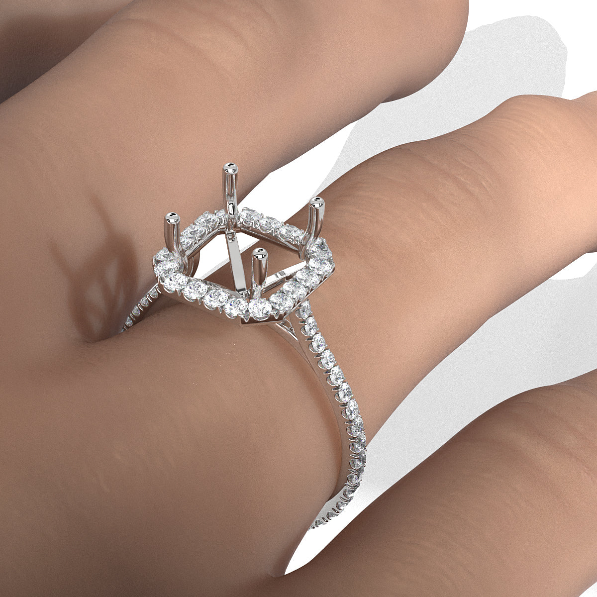 French U Pave Set Halo Semi Mount Lab Grown Diamond Engagement Ring 0.54 Ct.