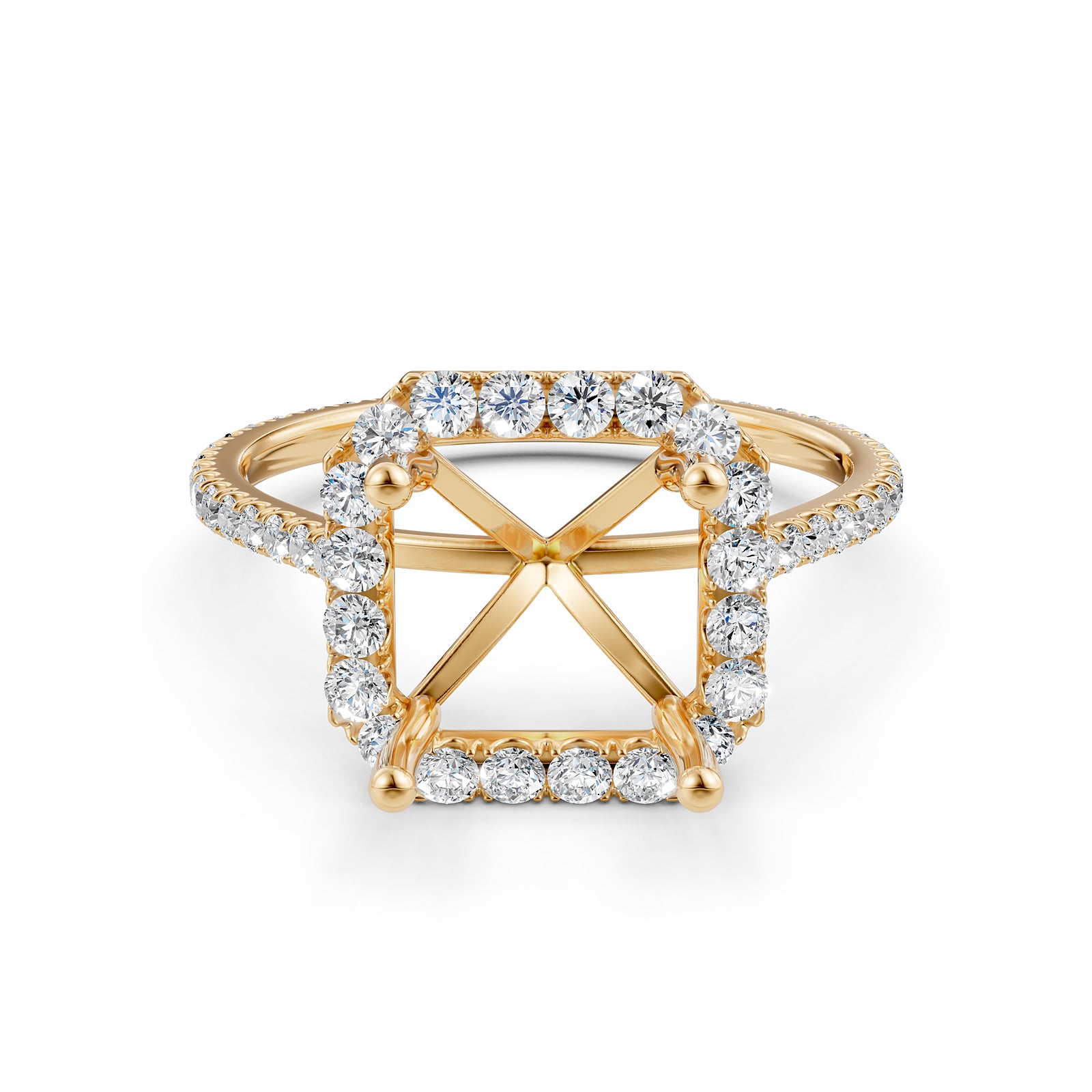 French U Pave Set Halo Semi Mount Lab Grown Diamond Engagement Ring 0.54 Ct.