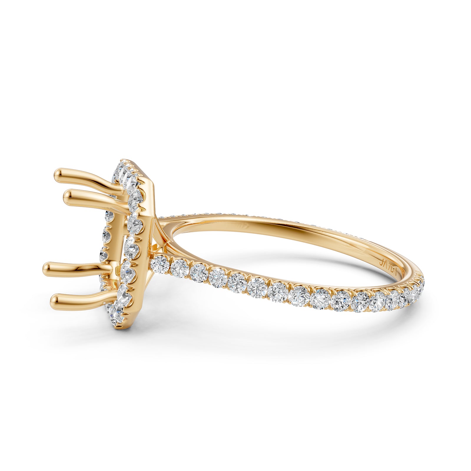 French U Pave Set Halo Semi Mount Lab Grown Diamond Engagement Ring 0.54 Ct.