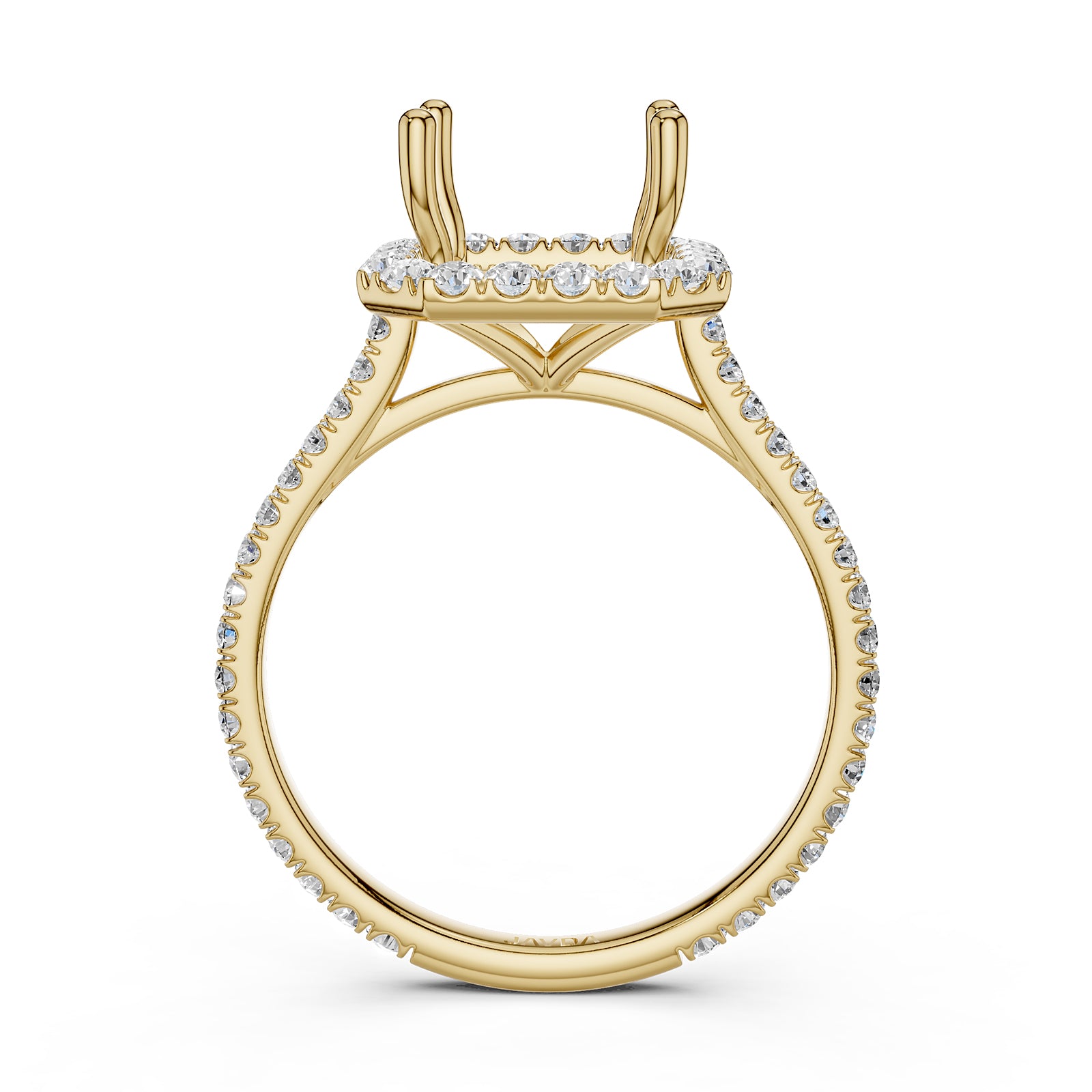 French U Pave Set Halo Semi Mount Lab Grown Diamond Engagement Ring 0.54 Ct.