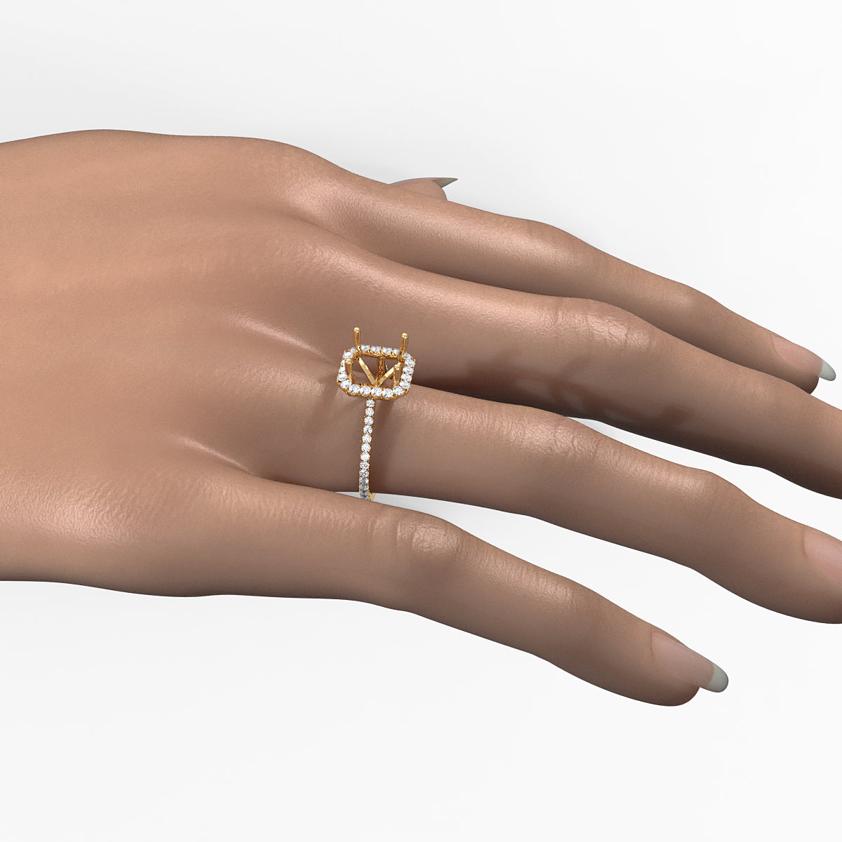 French U Pave Set Halo Semi Mount Lab Grown Diamond Engagement Ring 0.54 Ct.