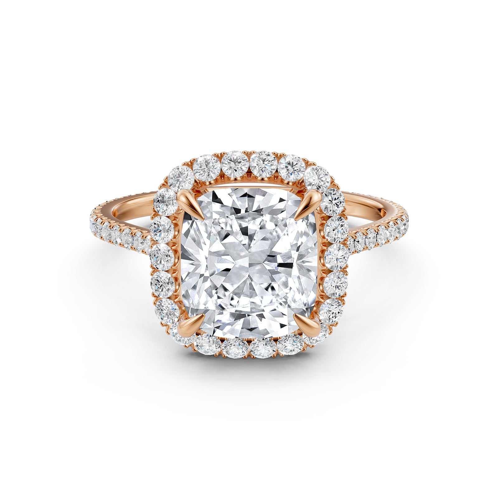 French U Pave Set Halo Lab Grown Diamond Cushion Engagement Ring