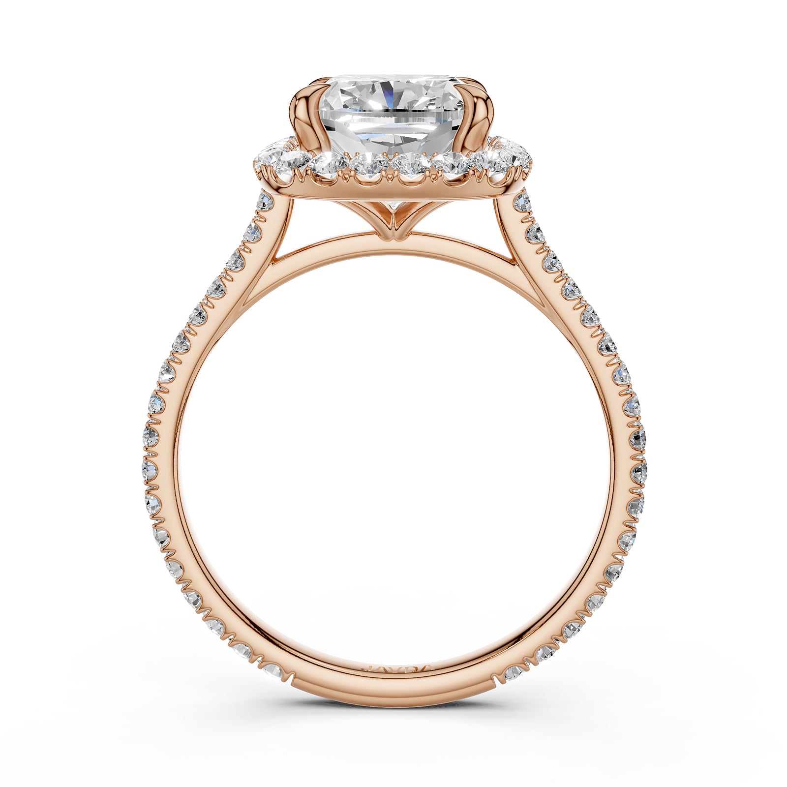 French U Pave Set Halo Lab Grown Diamond Cushion Engagement Ring