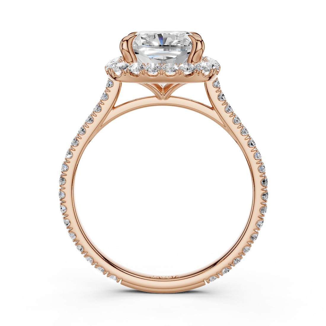 French U Pave Set Halo Lab Grown Diamond Cushion Engagement Ring