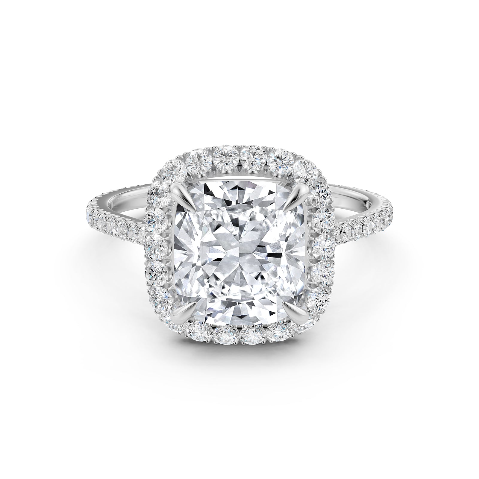 French U Pave Set Halo Lab Grown Diamond Cushion Engagement Ring
