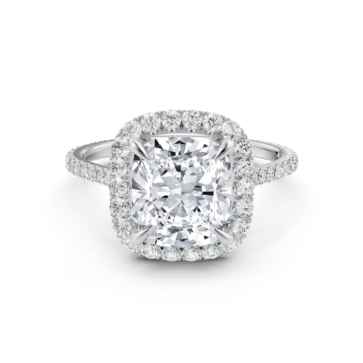 French U Pave Set Halo Lab Grown Diamond Cushion Engagement Ring