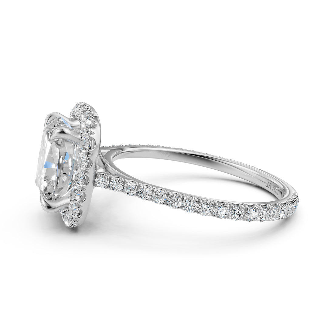 French U Pave Set Halo Lab Grown Diamond Cushion Engagement Ring