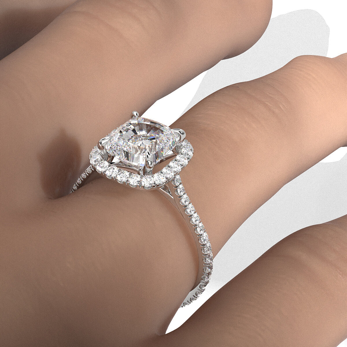 French U Pave Halo 2.54 Ctw. Round IGI Certified Diamond Engagement Ring