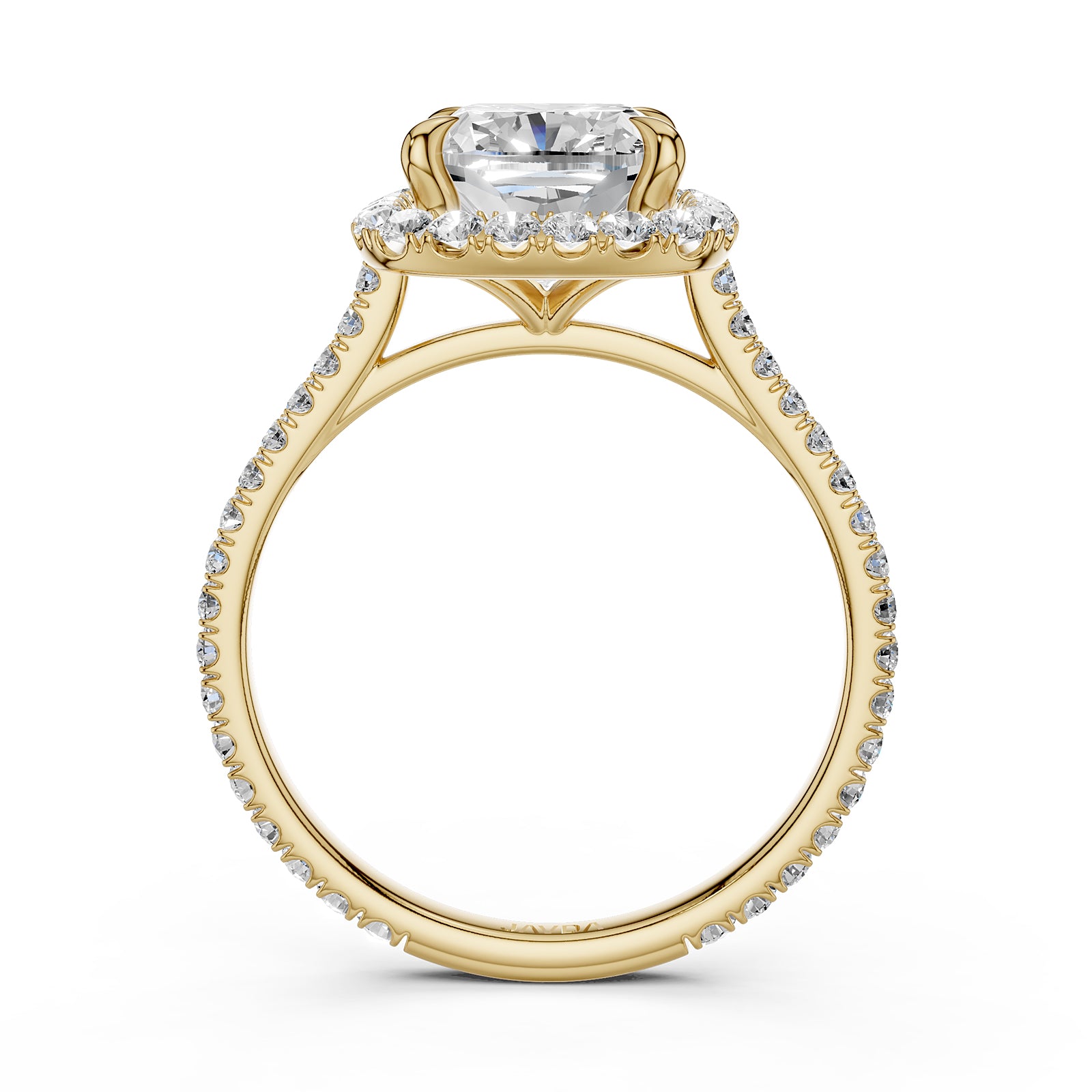 French U Pave Set Halo Lab Grown Diamond Cushion Engagement Ring