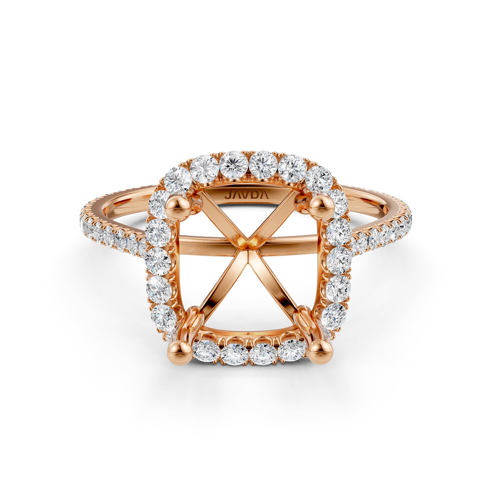 French U Pave Set Halo Semi Mount Lab Grown Diamond Engagement Ring 0.54 Ct.