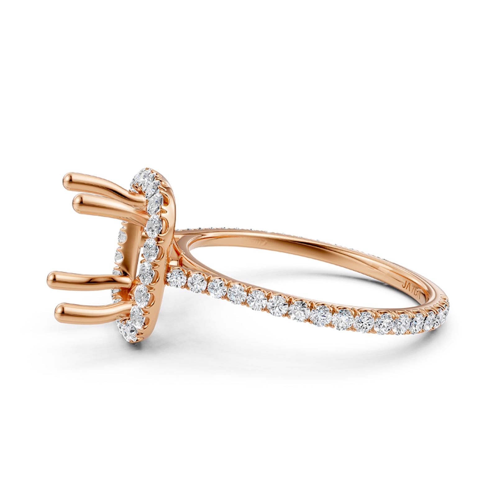 French U Pave Set Halo Semi Mount Lab Grown Diamond Engagement Ring 0.54 Ct.