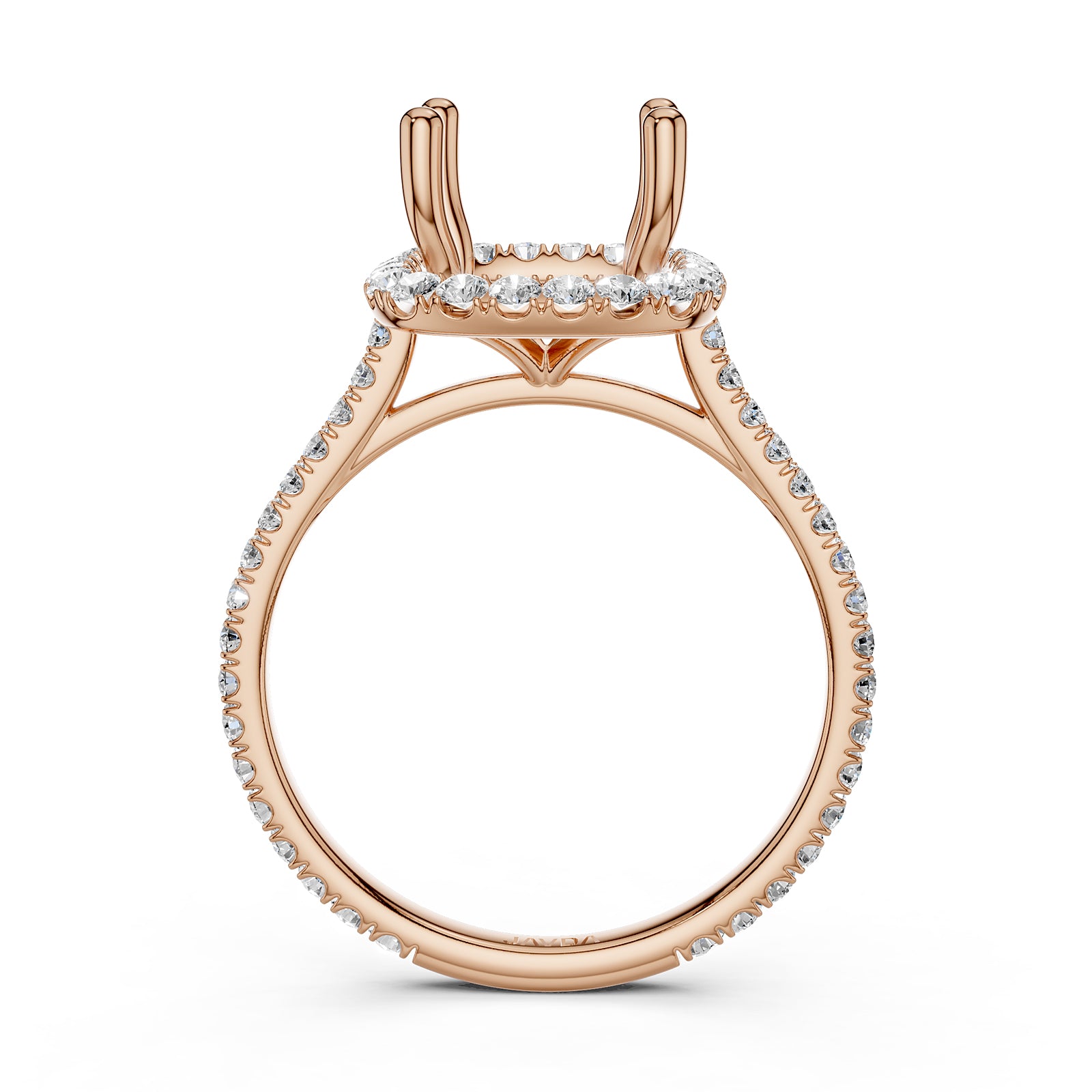 French U Pave Set Halo Semi Mount Lab Grown Diamond Engagement Ring 0.54 Ct.