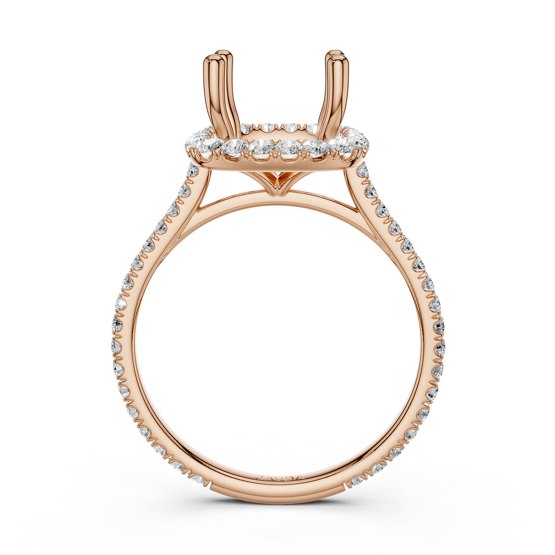 French U Pave Set Halo Semi Mount Lab Grown Diamond Engagement Ring 0.54 Ct.