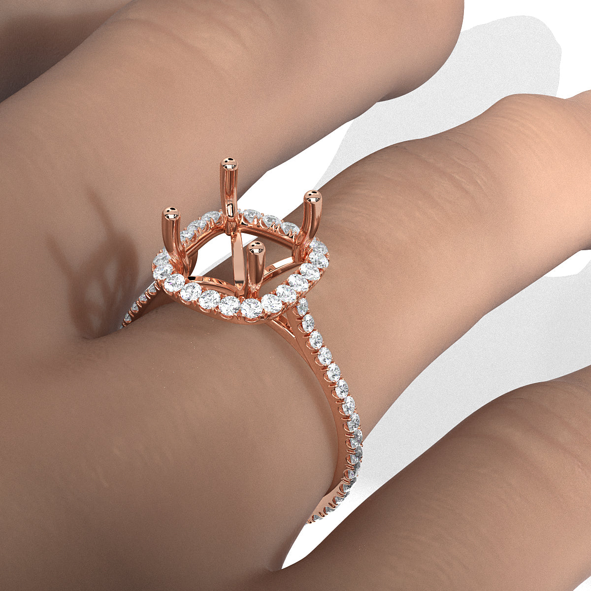 French U Pave Set Halo Semi Mount Lab Grown Diamond Engagement Ring 0.54 Ct.