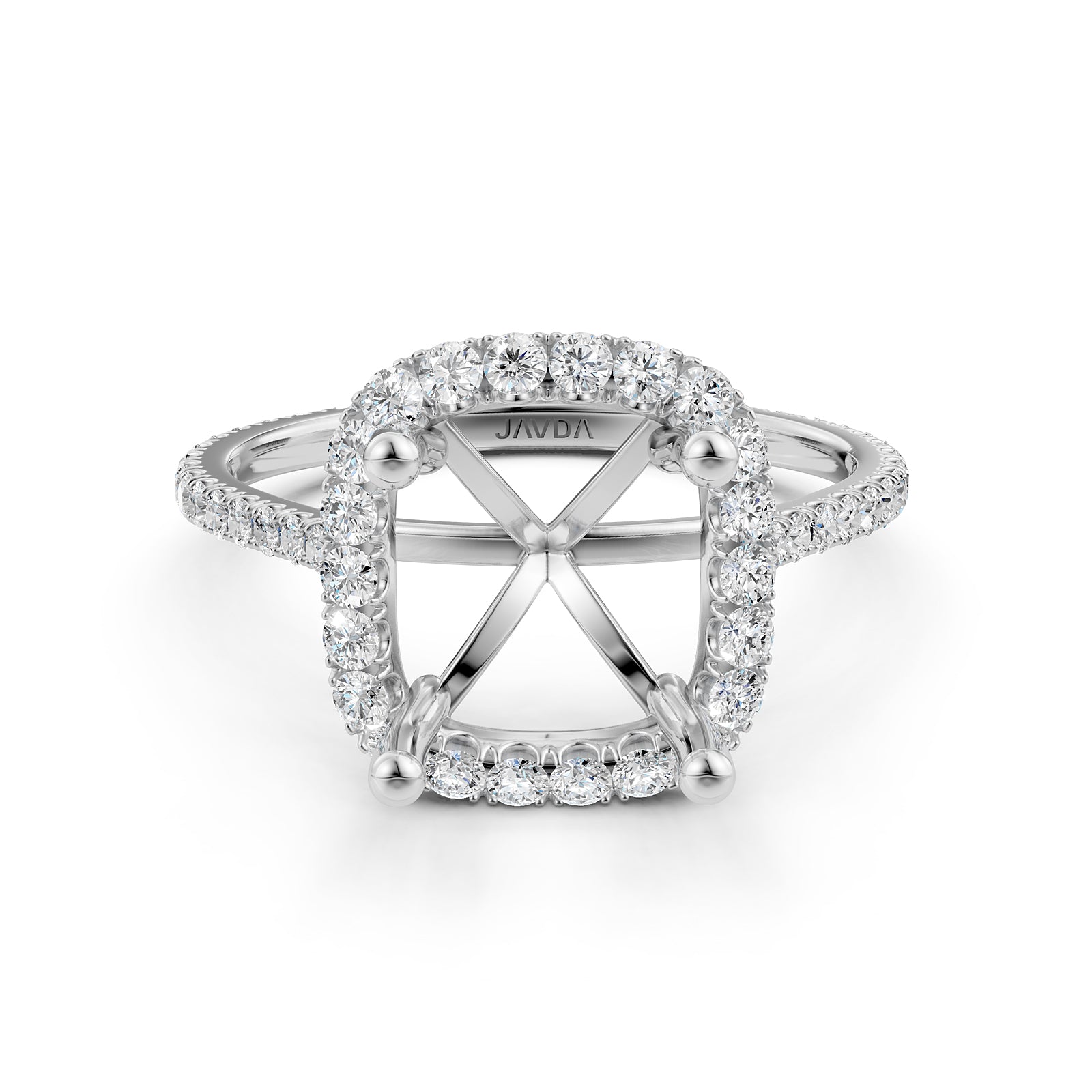 French U Pave Set Halo Semi Mount Lab Grown Diamond Engagement Ring 0.54 Ct.