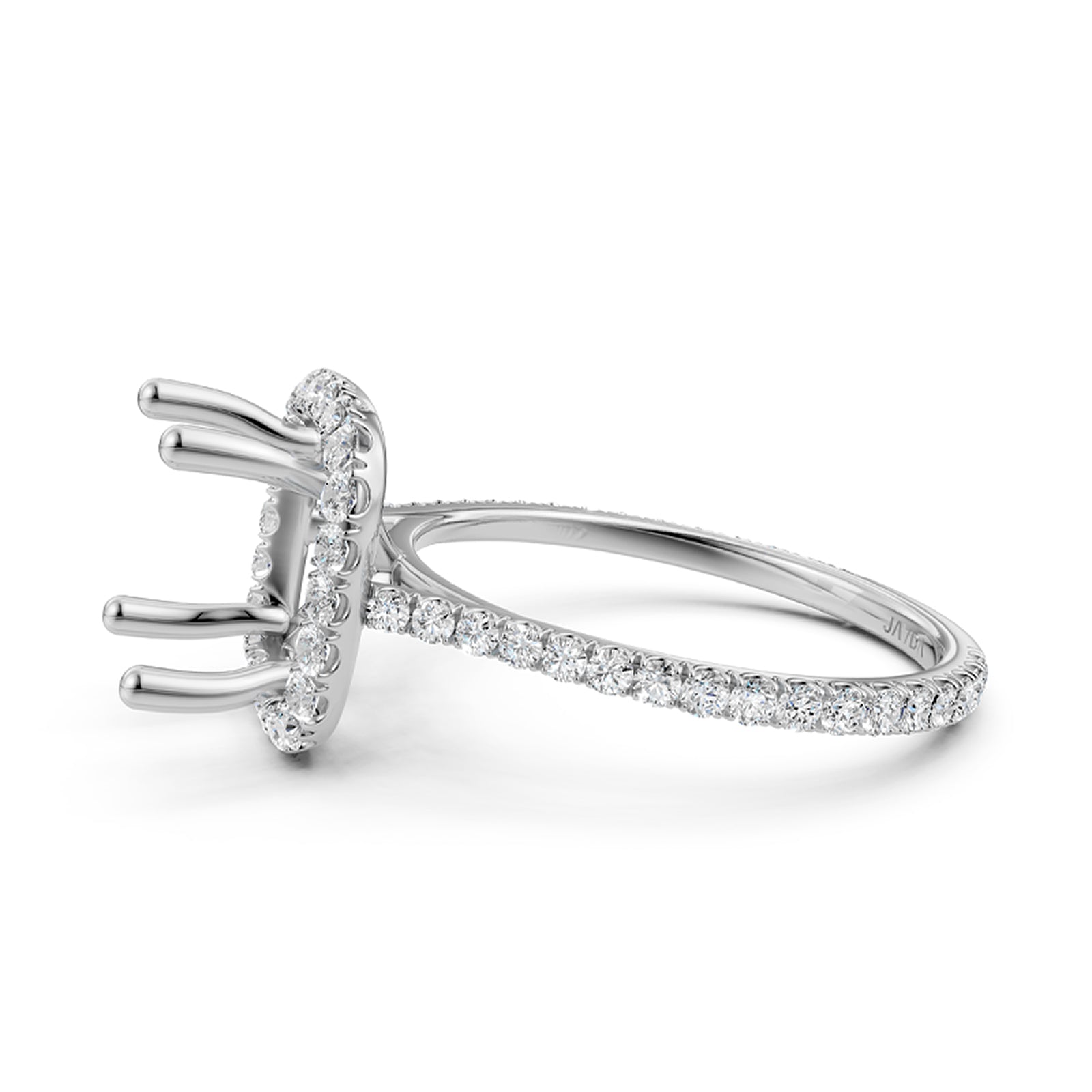 French U Pave Set Halo Semi Mount Lab Grown Diamond Engagement Ring 0.54 Ct.