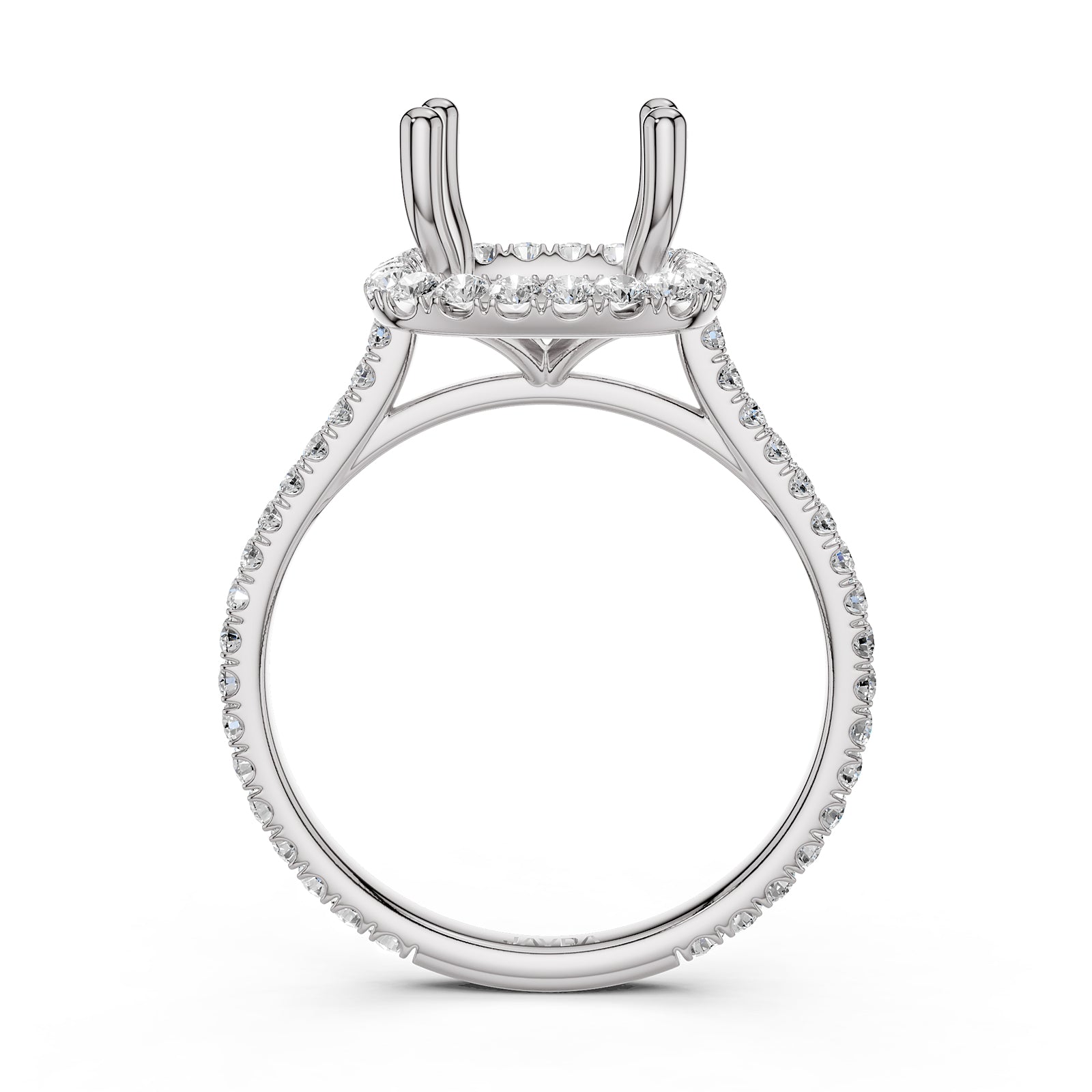 French U Pave Set Halo Semi Mount Lab Grown Diamond Engagement Ring 0.54 Ct.