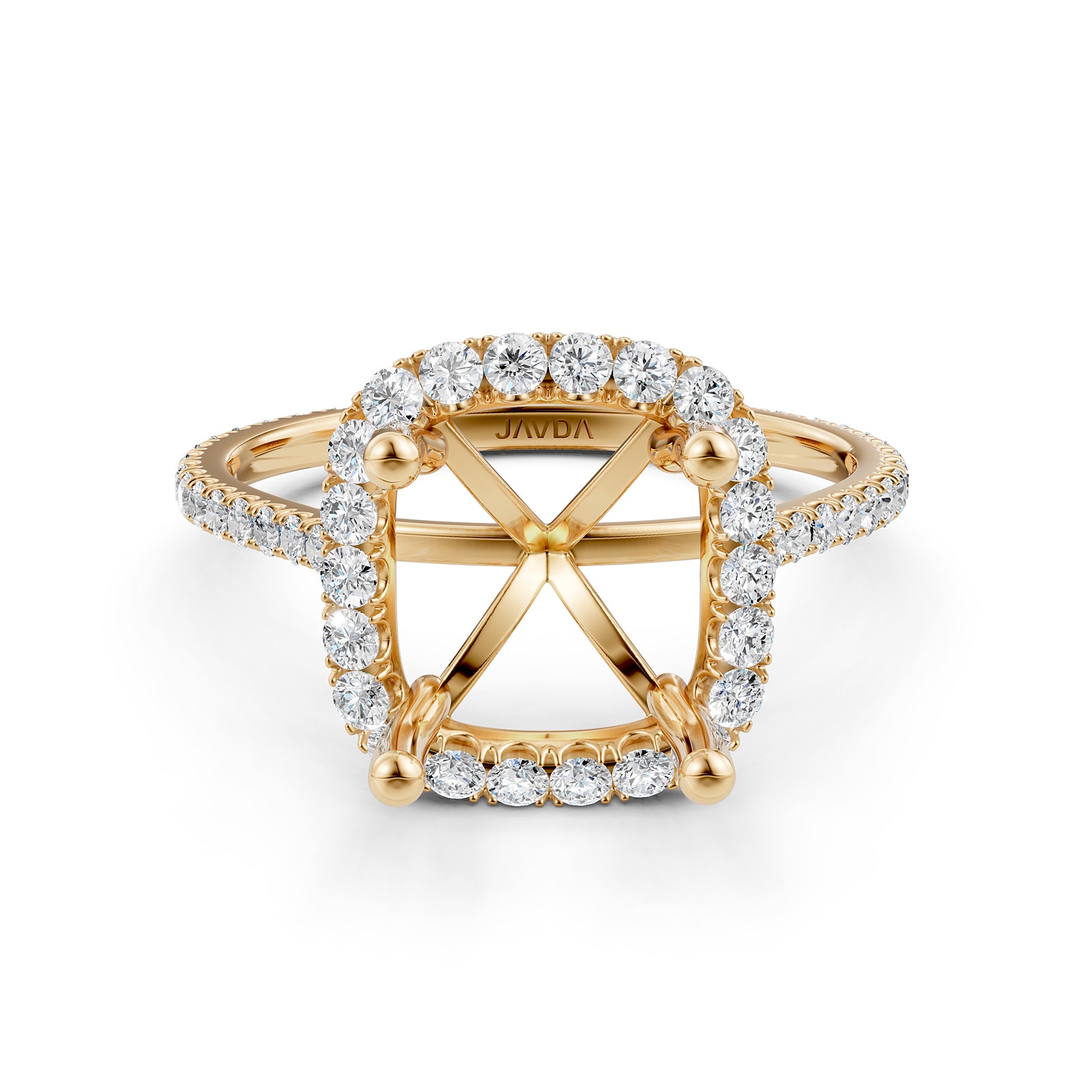 French U Pave Set Halo Semi Mount Lab Grown Diamond Engagement Ring 0.54 Ct.