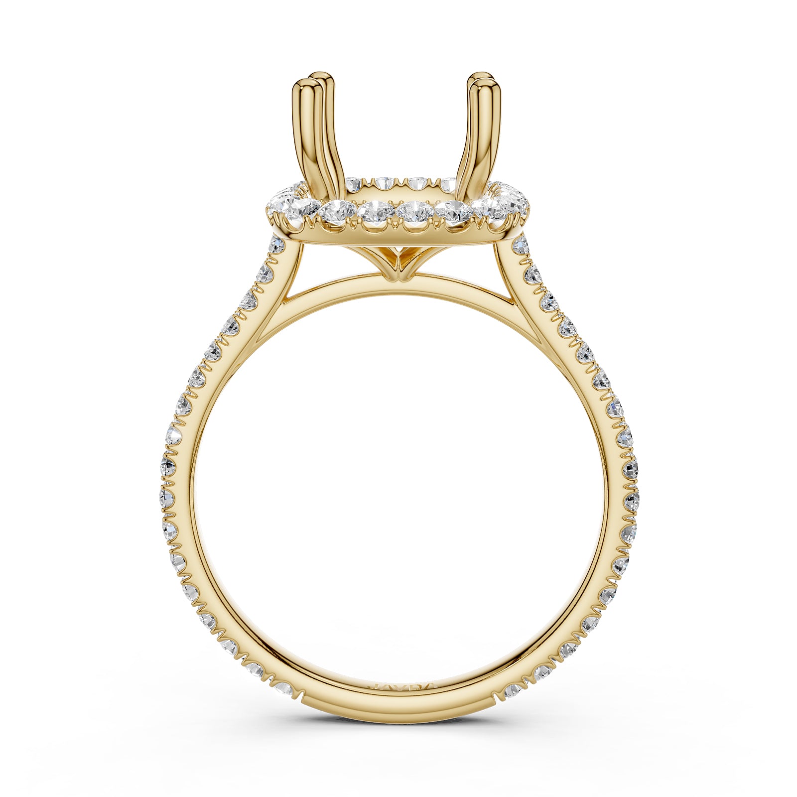 French U Pave Set Halo Semi Mount Lab Grown Diamond Engagement Ring 0.54 Ct.