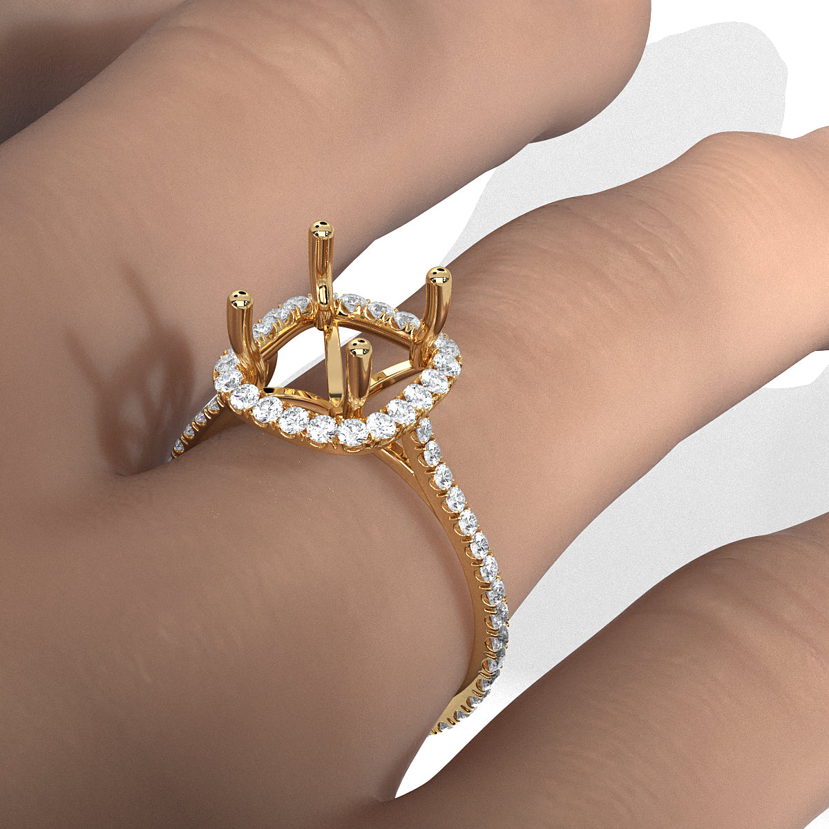 French U Pave Set Halo Semi Mount Lab Grown Diamond Engagement Ring 0.54 Ct.