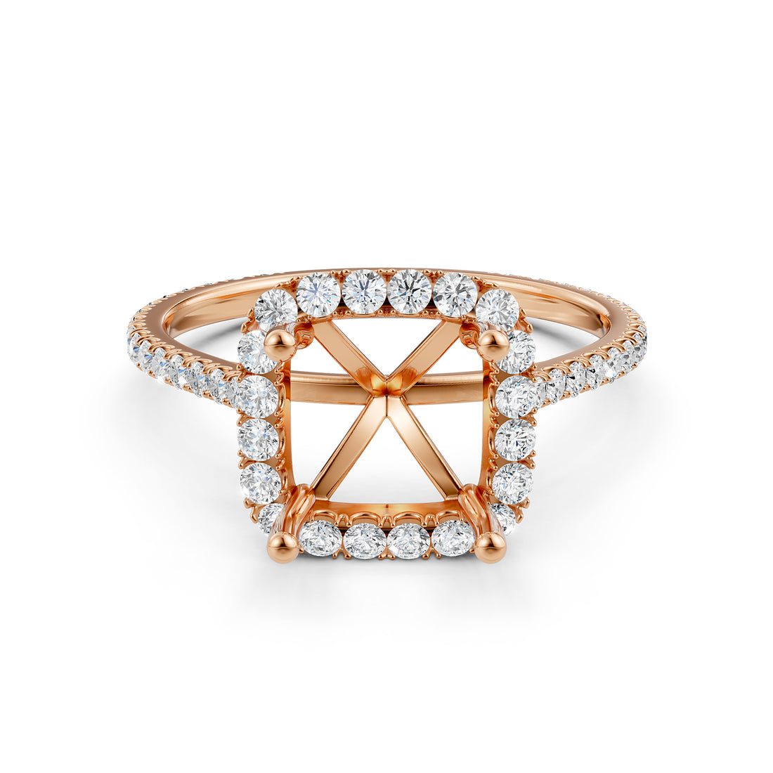 French U Pave Set Halo Semi Mount Lab Grown Diamond Engagement Ring 0.54 Ct.